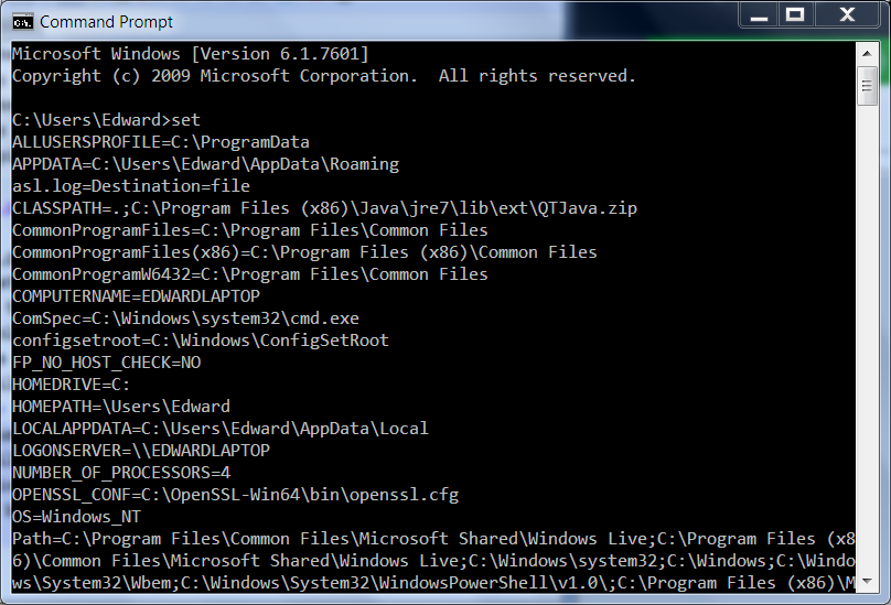 list of environment variables in Windows command prompt